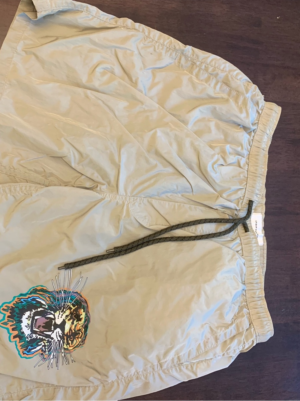 Urban Outfitters Tan Athletic Shorts with Multicolor Tiger Patch